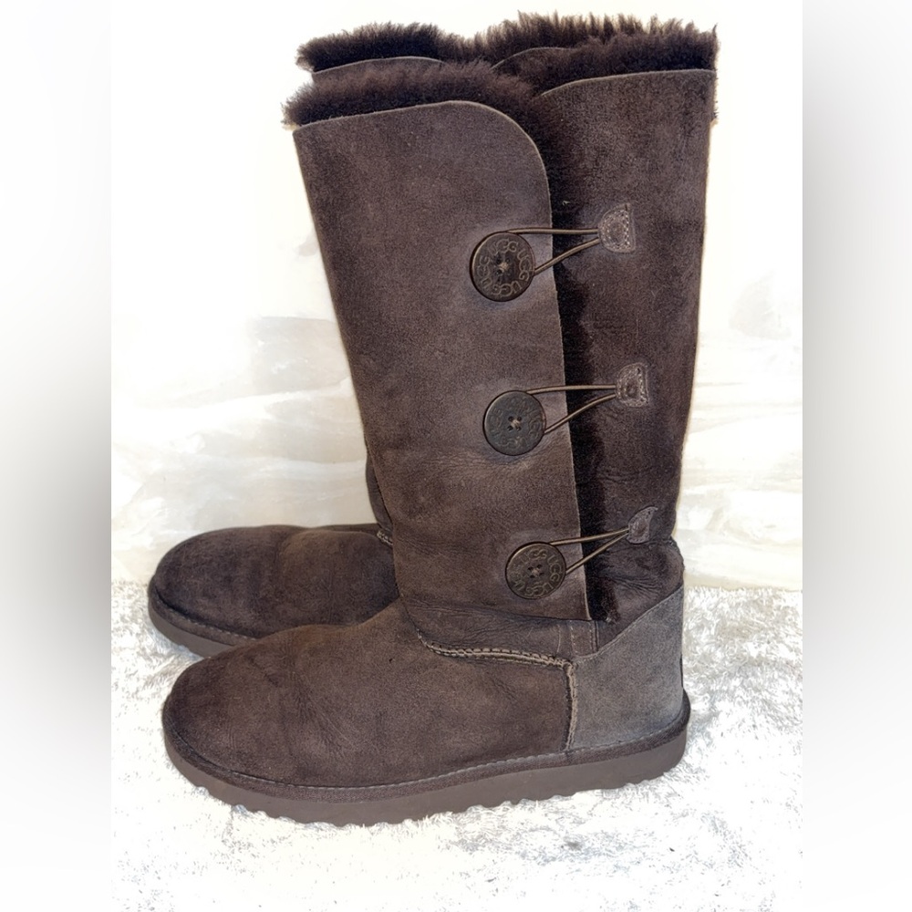 UGG Chocolate Brown Bailey Triplet Button Boots